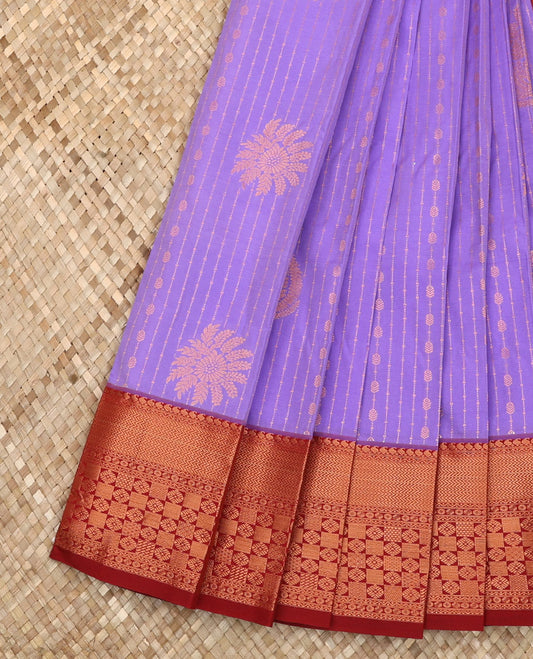 Lavender Budget Silk Saree Subtly Sparked Zari Designs, Complemented by a Contrast Traditional Zari-Design Border, Pallu Adorned with Jaal Designs, and Paired with a Contrast Blouse