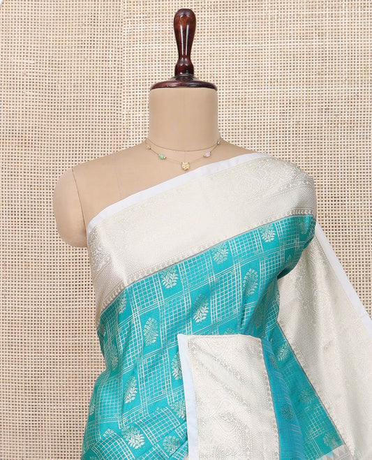 Blue Budget Silk Saree, Meticulously Crafted with Jacquard Design All Over Its Body, Complemented by a Contrast Traditional Zari Design Border, Opulently Embellished Pallu, and Paired with a Contrast Blouse