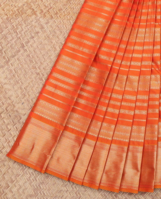 Orange Budget Silk Saree, Richly Detailed with Zari Buttas All Over Its Body, Highlighted by Traditional Zari Designs Woven Border, Contrast Grand Pallu and Paired with a Contrast Blouse