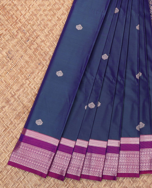 Blue Budget Silk Saree, Finely Crafted with Zari Buttas All Over Its Body, Complemented by a Contrast Traditional Zari Design Border, Intricately Designed Pallu, and Paired with a Contrast Blouse