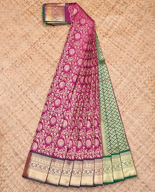 Purple Budget Silk Saree, Bedecked with Jacquard Design, Complemented by a Contrast Traditional Zari Border, Grand Pallu, and a Contrast Blouse