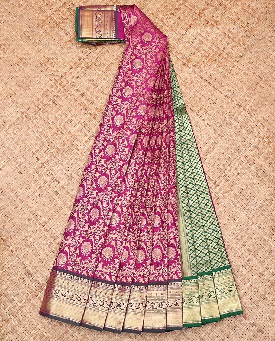 Purple Budget Silk Saree, Bedecked with Jacquard Design, Complemented by a Contrast Traditional Zari Border, Grand Pallu, and a Contrast Blouse