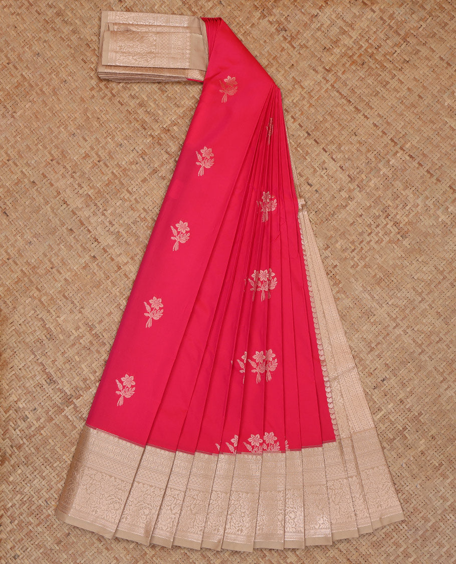 Red Budget Silk Saree, Decorated with Zari Buttas, a Contrast Traditional Border, Grand Pallu, and a Contrast Blouse