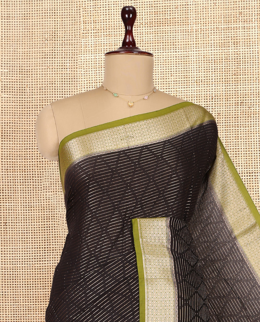 Brown Assam Silk Saree, Decorated with Zari Stripes, Complemented by Contrast Jaal Design Zari Border,  Zari Woven Pallu, and Contrast Blouse