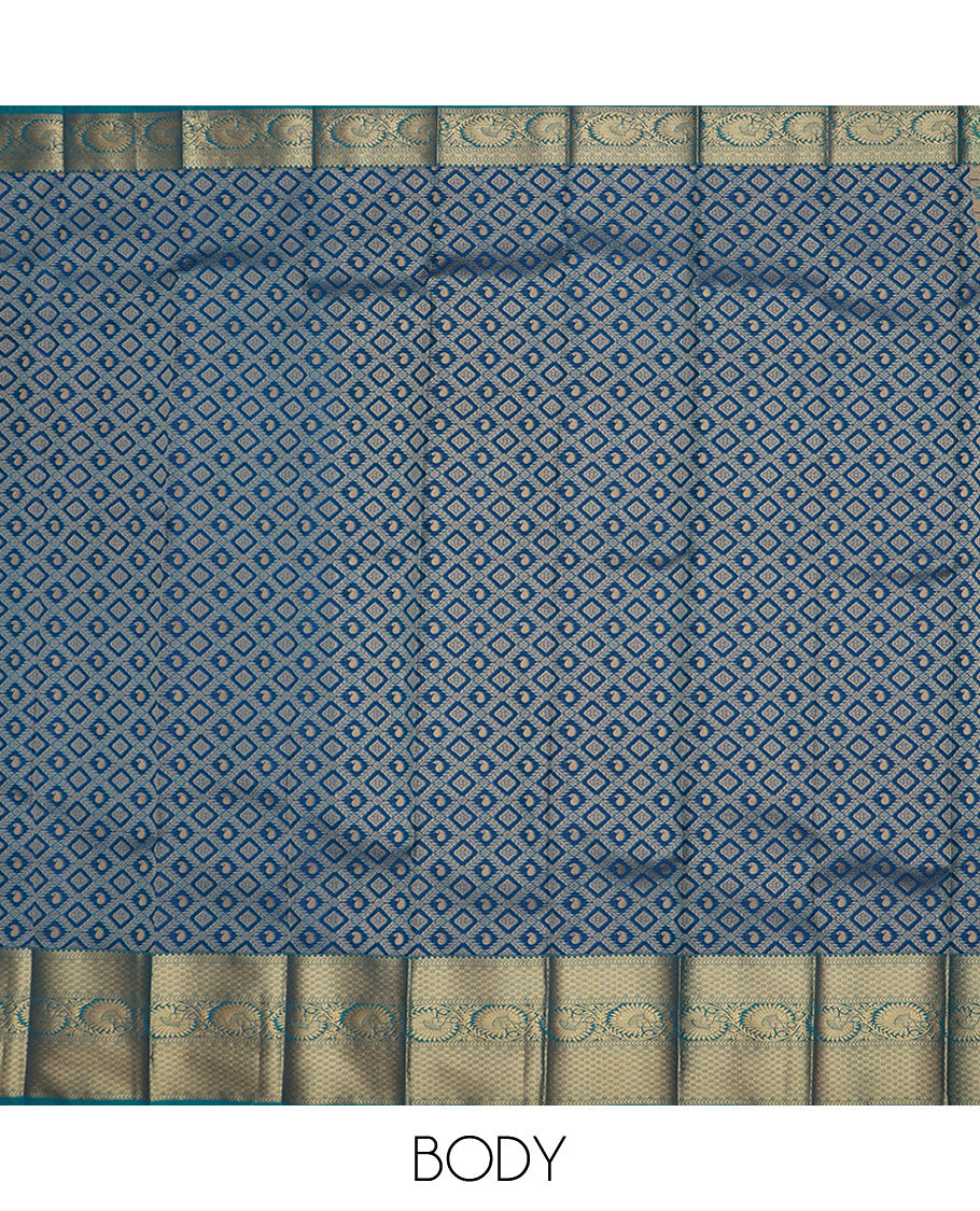 Blue jaal jacquard gift saree, contrast traditional zari design border, and pallu of floral designs