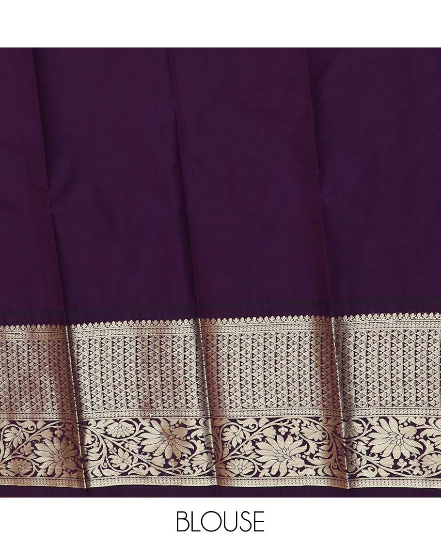 Blue zari buttas gift saree, contrast traditional zari motifs border, and paisley design pallu