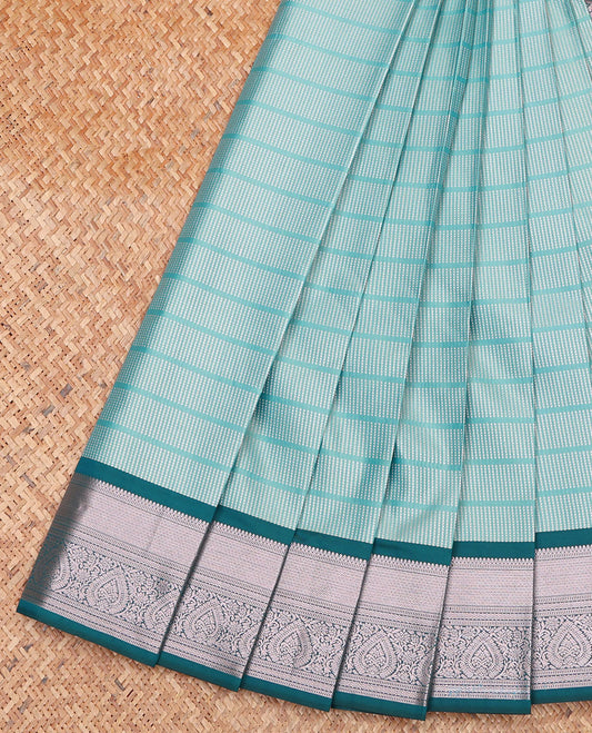 Blue Budget Silk Saree, Sparsely Threaded with Micro-Buttas on Its Body, Complemented by a Contrast Traditional Zari Design Border, Grand Jaal Pallu, and Paired with a Contrast Blouse