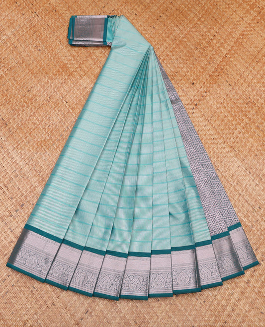 Blue Budget Silk Saree, Sparsely Threaded with Micro-Buttas on Its Body, Complemented by a Contrast Traditional Zari Design Border, Grand Jaal Pallu, and Paired with a Contrast Blouse