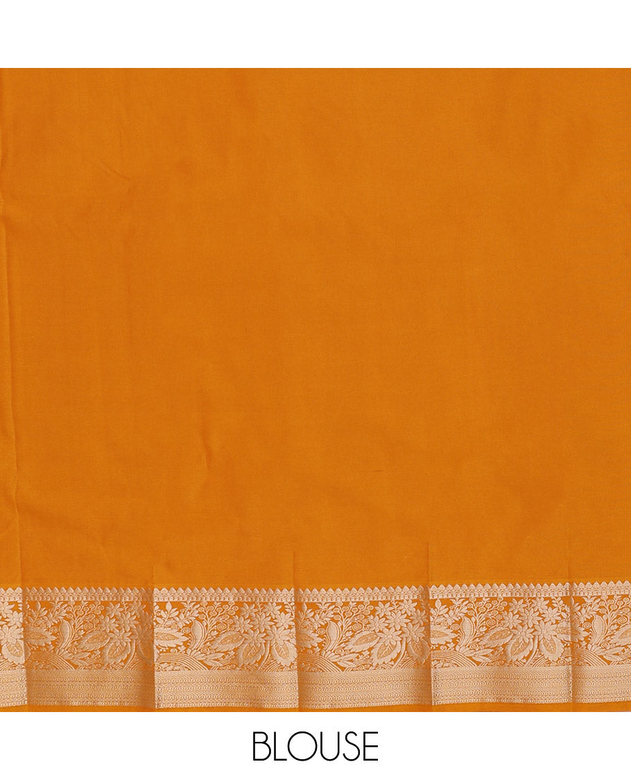 Blue Budget Silk Saree Elevated with Paisley Buttas and Stripes All Over Its Body, Complemented by a Contrast Traditional Border of Floral Designs, Gracefully Embellished Pallu of Paisleys, and Paired with a Contrast Blouse