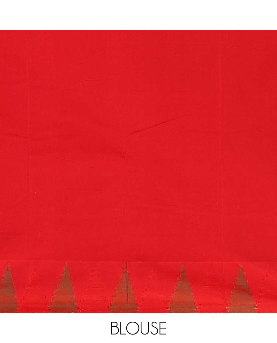 Grey plain Bangalore silk saree, contrast temple border, and striped pallu