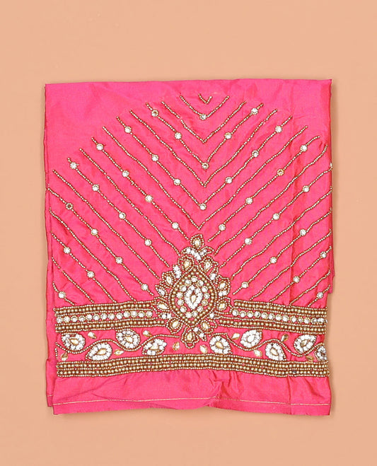 Pink striped, floral aari embroidery material blouse