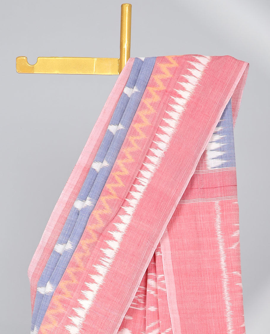 Blue intricate design , motifs ikkat cotton saree with contrast plain border & geometric design pallu