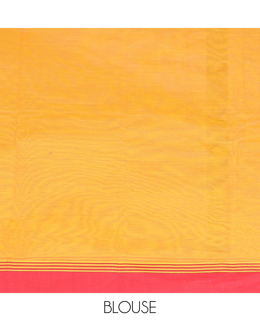 Mango yellow thread buttas Kanchi cotton saree, contrast border and pallu of floral designs