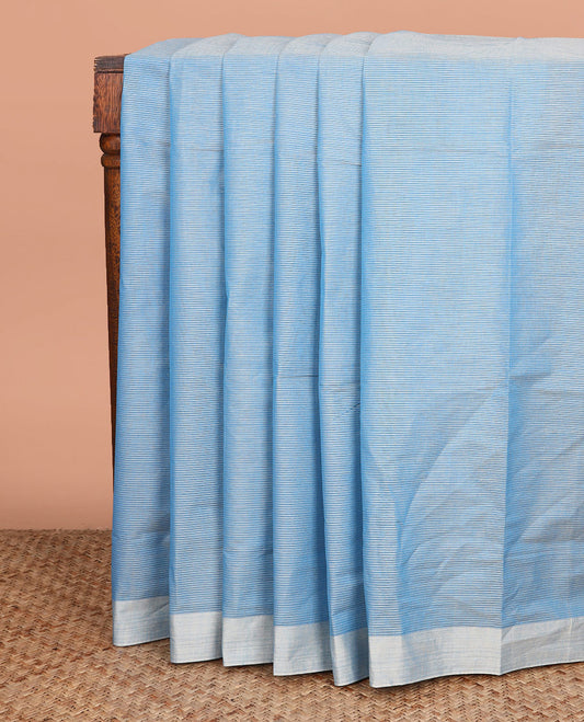 Blue Sparsely Striped Mangalagiri Cotton Saree Complemented by a Contrast Border, and Self-Pallu of  Stripes