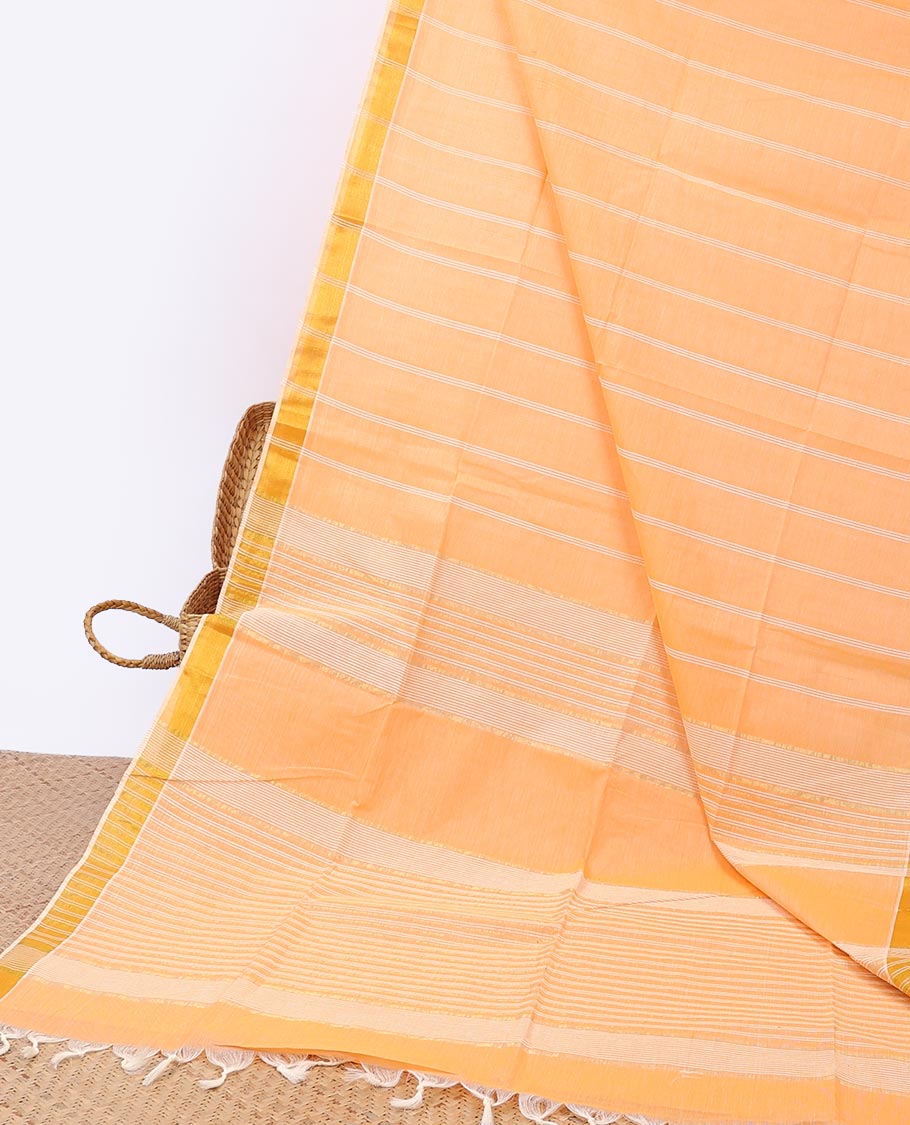 Sandal striped jute cotton saree, self-border & striped pallu