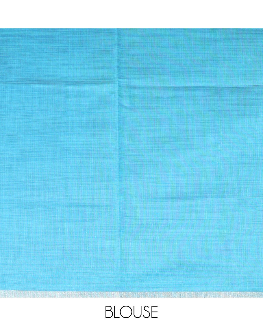 Green kathakali buttas printed chirala cotton saree, bavanji border, and contrast musical motifs print pallu