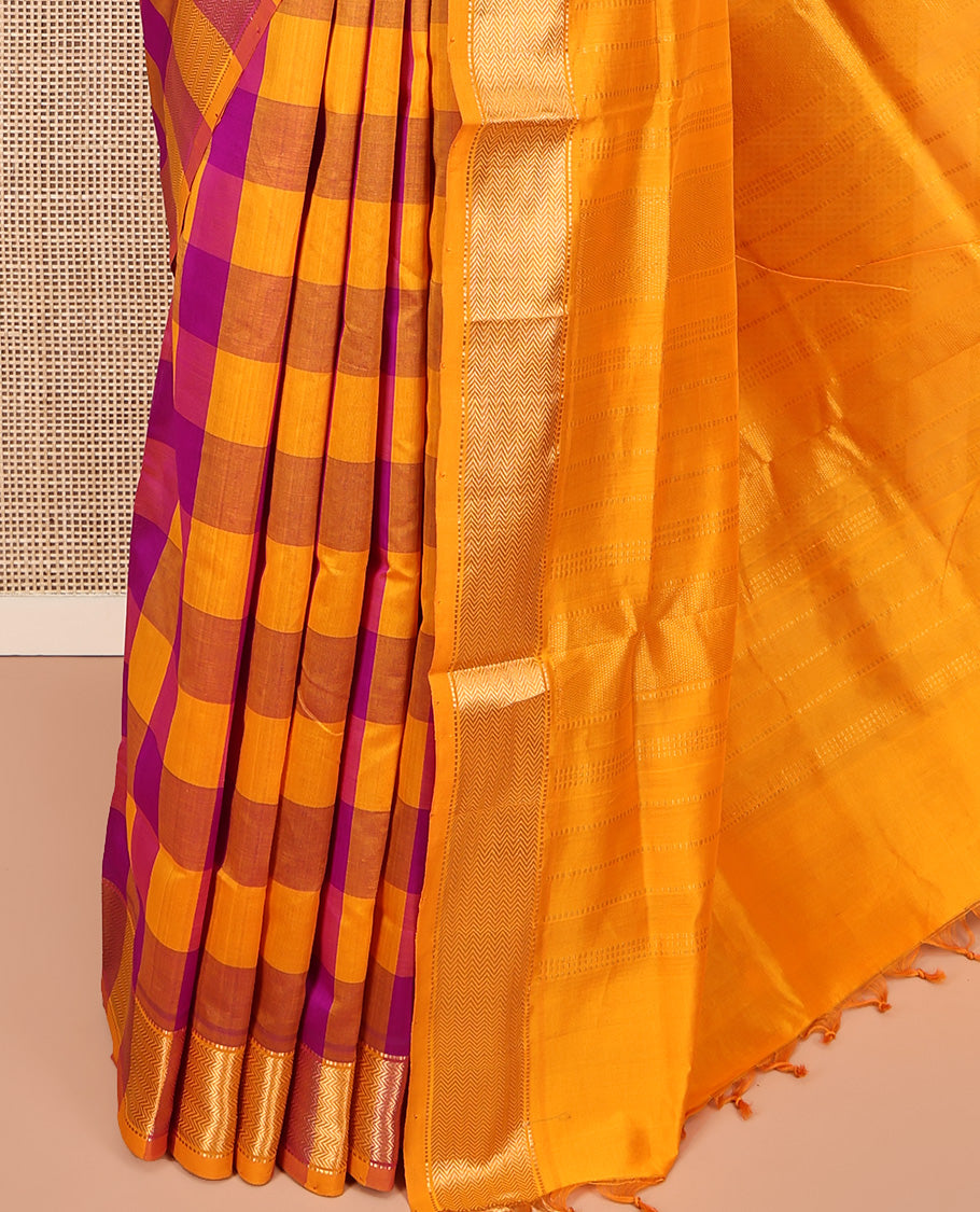 Multi-Color Checked Poly Cotton Saree, Highlighted by Traditional Zari Border, Zari Design Pallu, and Paired with a Matching Blouse