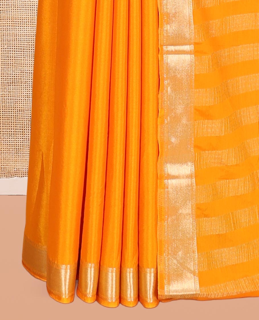 Mustard Traditional Zari Woven Mysore Silk Saree, a Zari Border, Striped Pallu, and a Matching Blouse