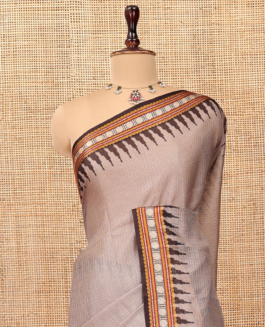 Grey Kota Saree, Contrast Temple Thread Traditional Border, and a Contrast Blouse