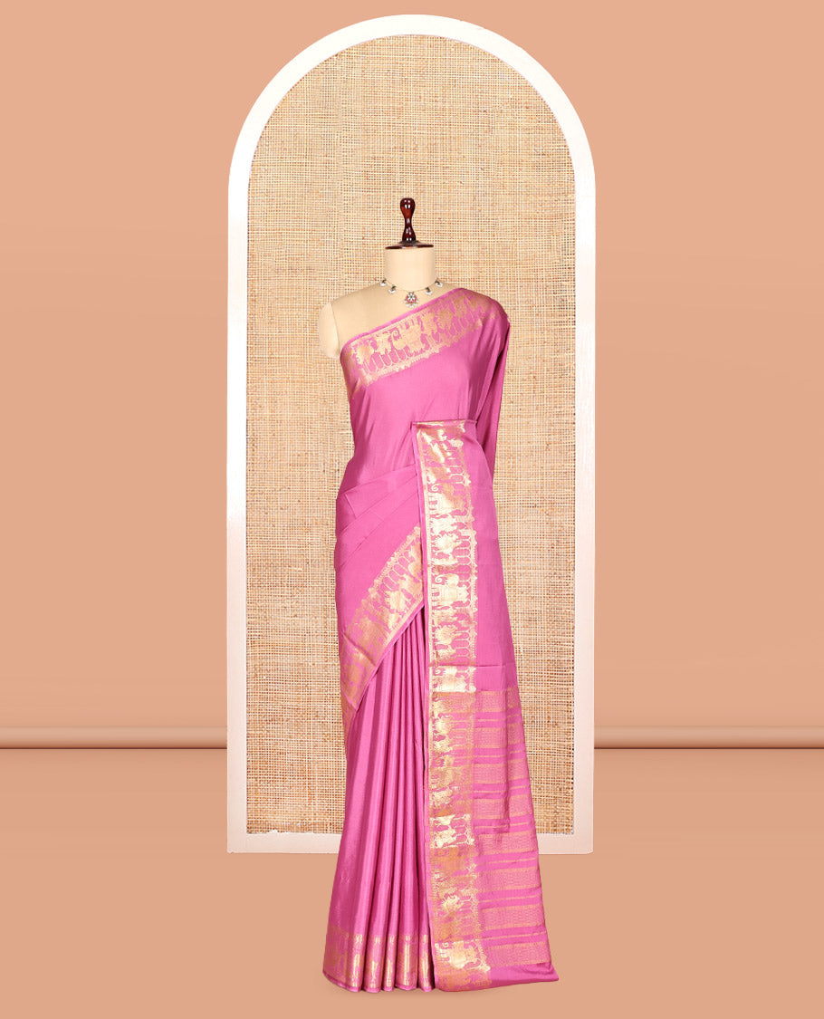 Onion Pink Plain Semi-Mysore Saree, Zari Wedding-Themed Border, Zari Striped Pallu, Matching Blouse