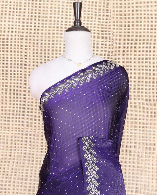 Blue Designer Saree, Spotlighted with Stone Work Across Its Body, Highlighted by a Scallop Stone Embroidered Border, a Self Pallu, and Paired with a Matching Stone Work Blouse