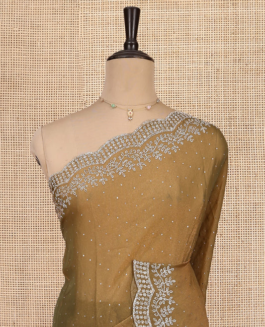 Mustard Designer Saree, Mesmerized with Stone Work, Scallop Stone Work Border, a Self-Pallu, and a Matching Blouse
