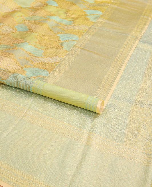 Muti-colored rangkat style silk saree with border of muthu & banaras design , pallu of intricate zari design