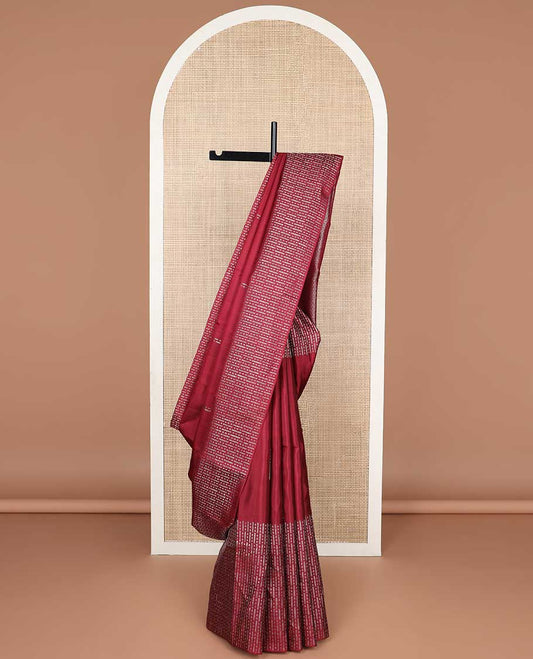 Red buttas kancheepuram silk saree with self zari design border & argyle design pallu