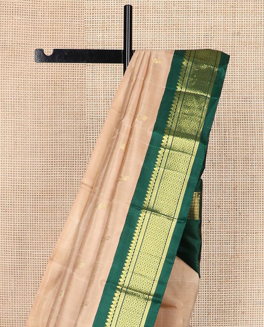 Sandal zari buttas silk saree, contrast one-sided korvai border of salangai & lavangam designs & pallu of zari designs