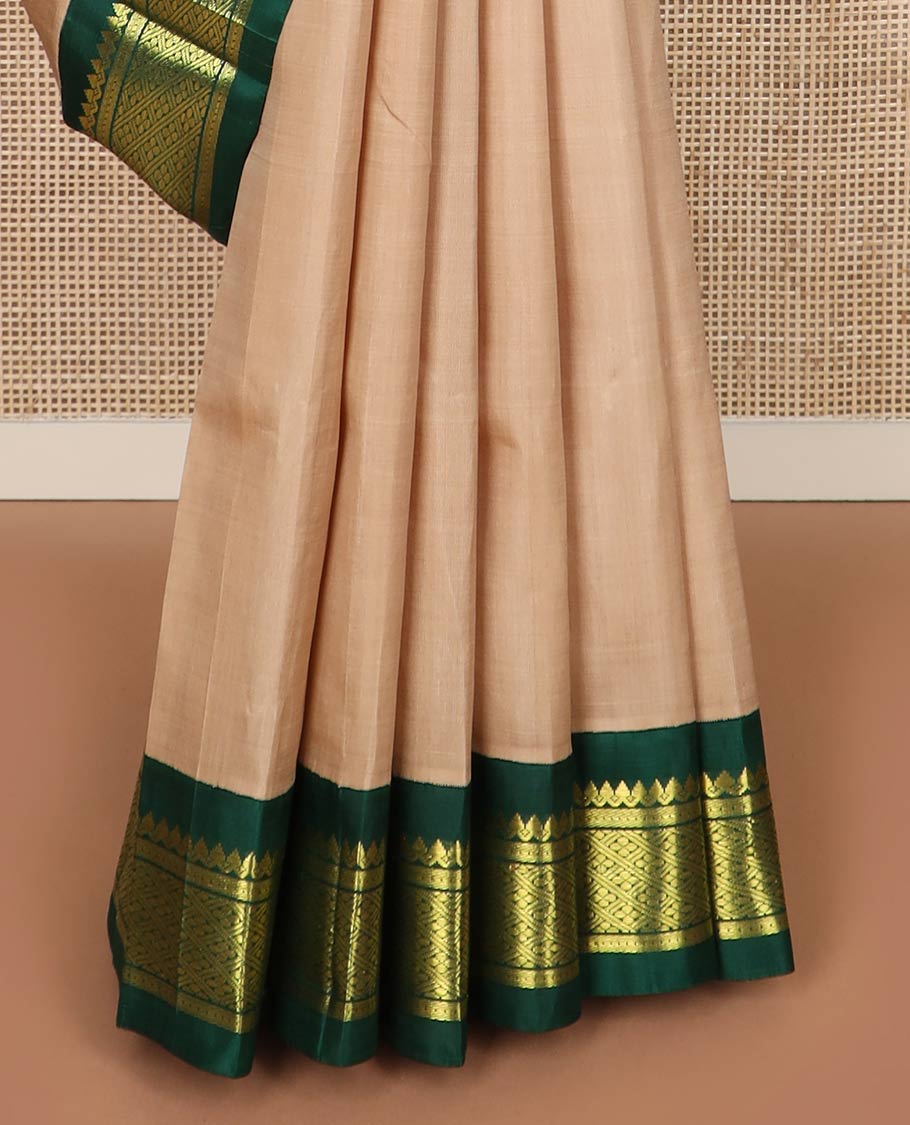 Sandal zari buttas silk saree, contrast one-sided korvai border of salangai & lavangam designs & pallu of zari designs