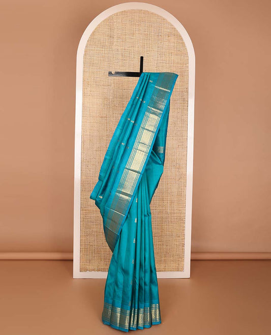 Light blue floral buttas kancheepuram silk saree with self border of rekku, muthu, banaras design & floral pallu