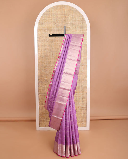 lavender floral jacquard kancheepuram silk saree with self floral design border & jaal design pallu