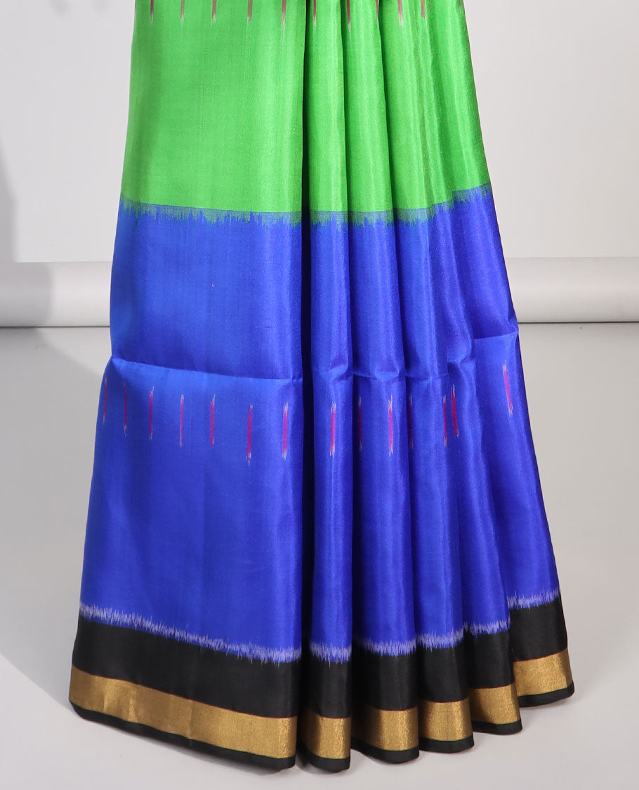 Multi-color striped soft silk saree with contrast zari border & striped, temple design pallu