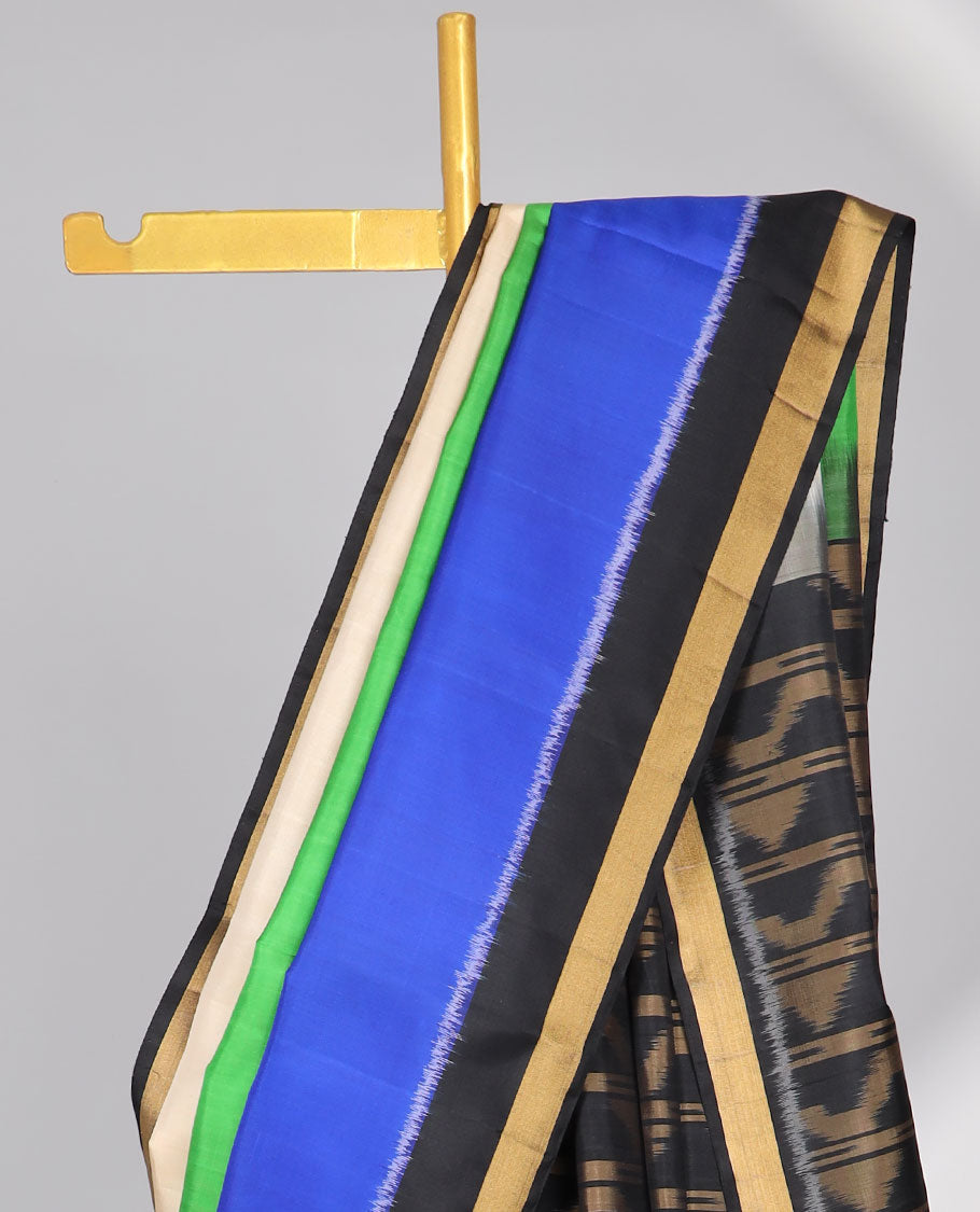 Multi-color striped soft silk saree with contrast zari border & striped, temple design pallu