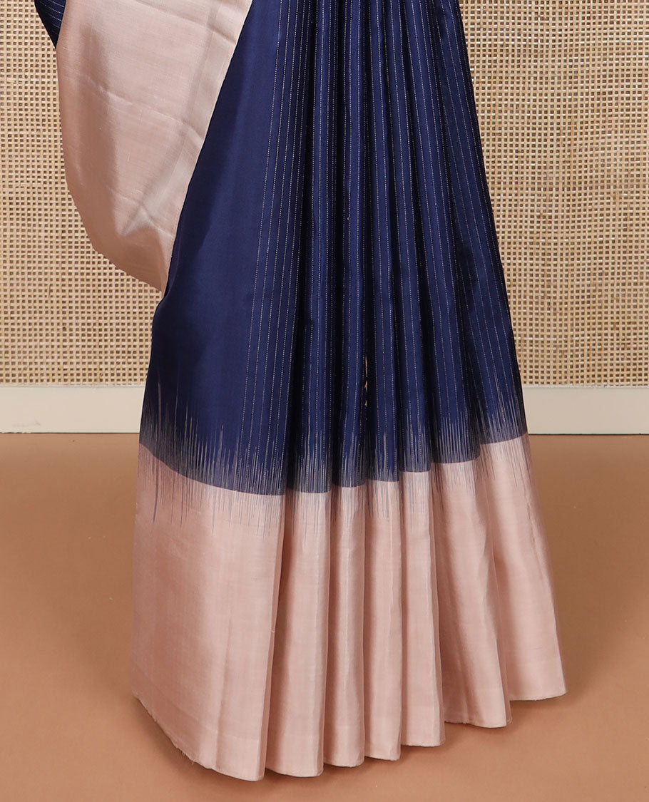 Blue zari design soft silk saree, contrast floral motif border & pallu steeped with floral zari motifs