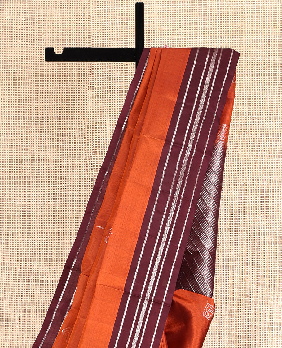 Orange Mayuri Soft Silk Saree, Crafted with Zari Buttas, Complemented by a Contrast Traditional Border, Pallu of Zari Stripes, and Contrast Blouse