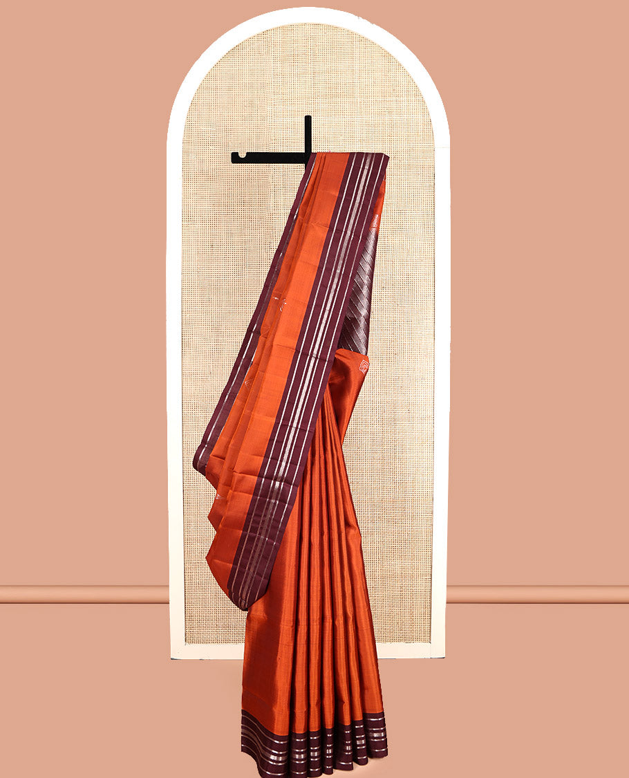 Orange Mayuri Soft Silk Saree, Crafted with Zari Buttas, Complemented by a Contrast Traditional Border, Pallu of Zari Stripes, and Contrast Blouse
