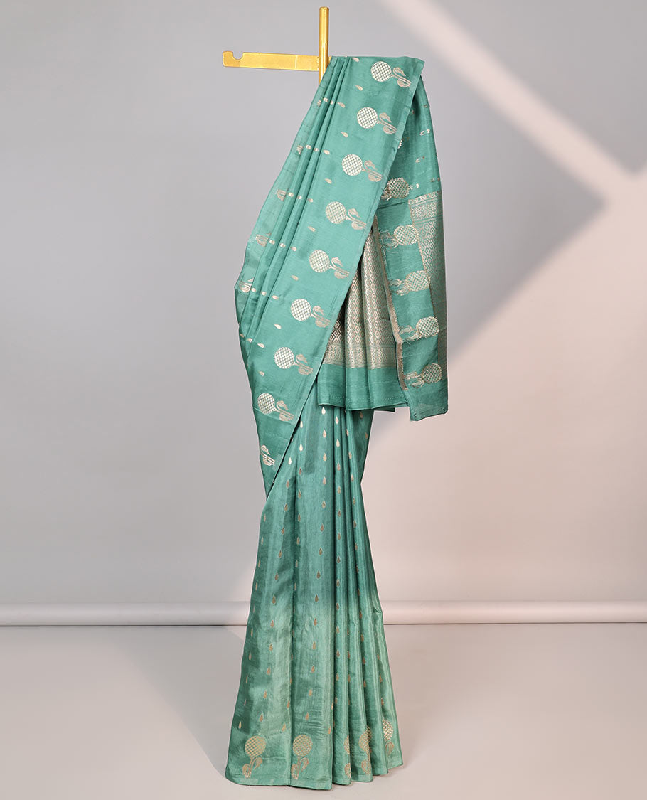 Blue floral motifs mushru silk saree with self floral design border & pallu of argyle design