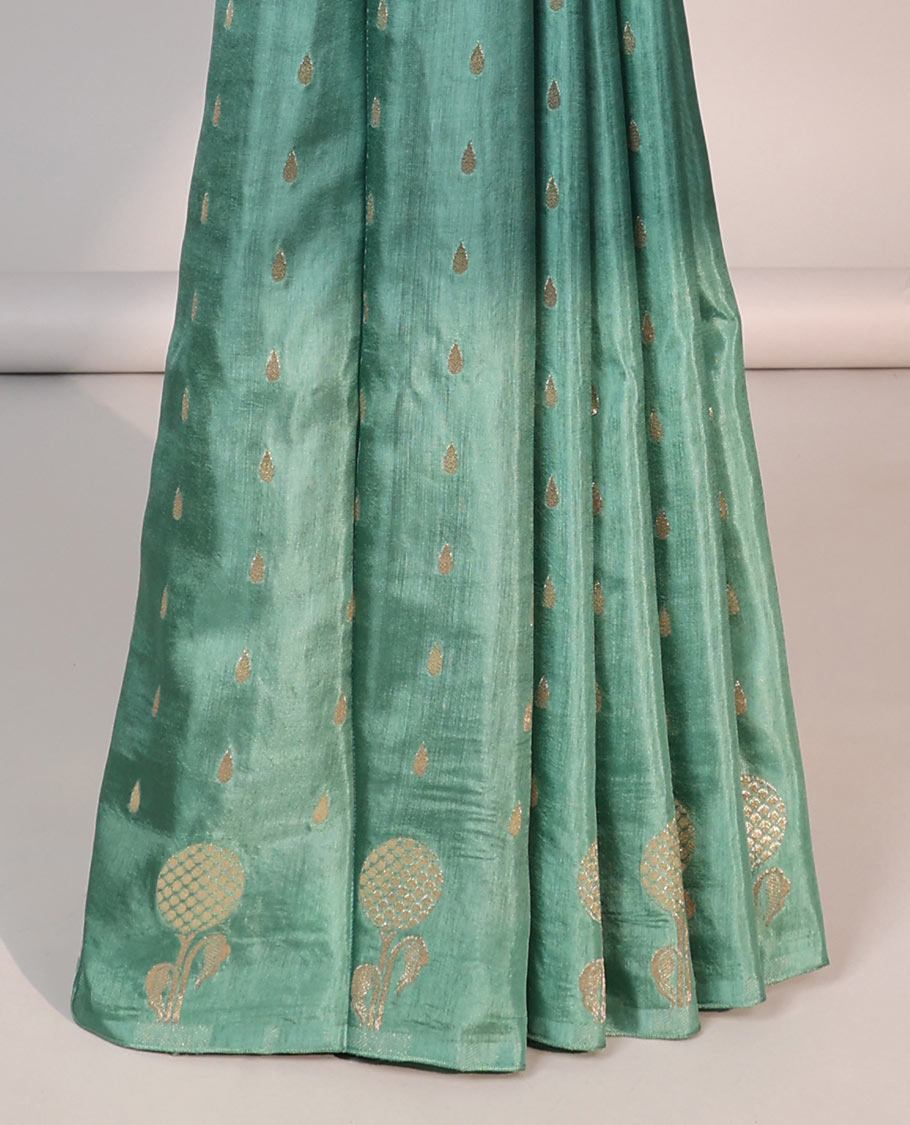 Blue floral motifs mushru silk saree with self floral design border & pallu of argyle design