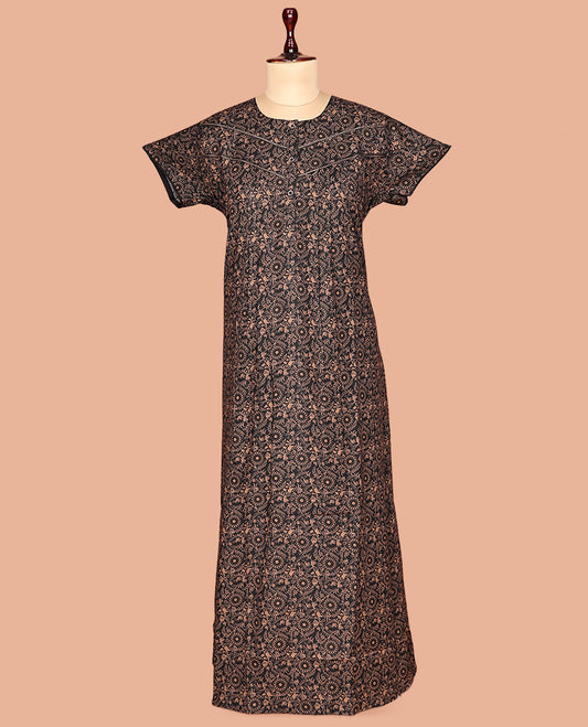 Black Paisley Cotton-Blended Nighty