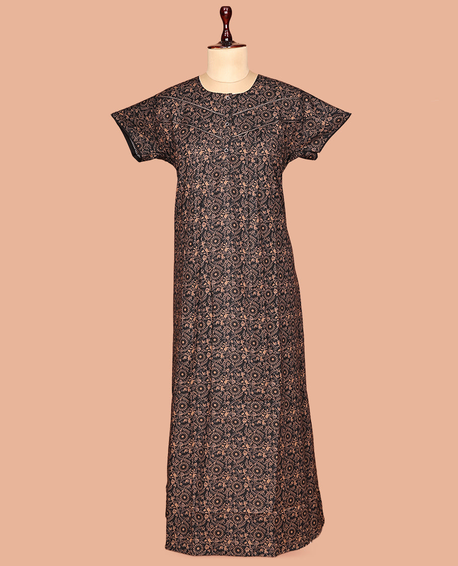 Black Paisley Cotton-Blended Nighty