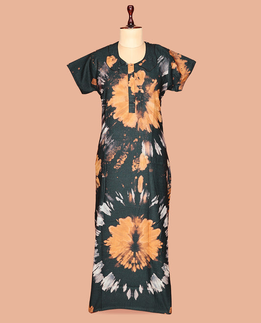 Green Shibori Print Cotton-Blended Nighty