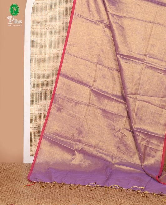 Borderless lavender full-plain design tissue saree, self-pallu with tassels & matching plain blouse