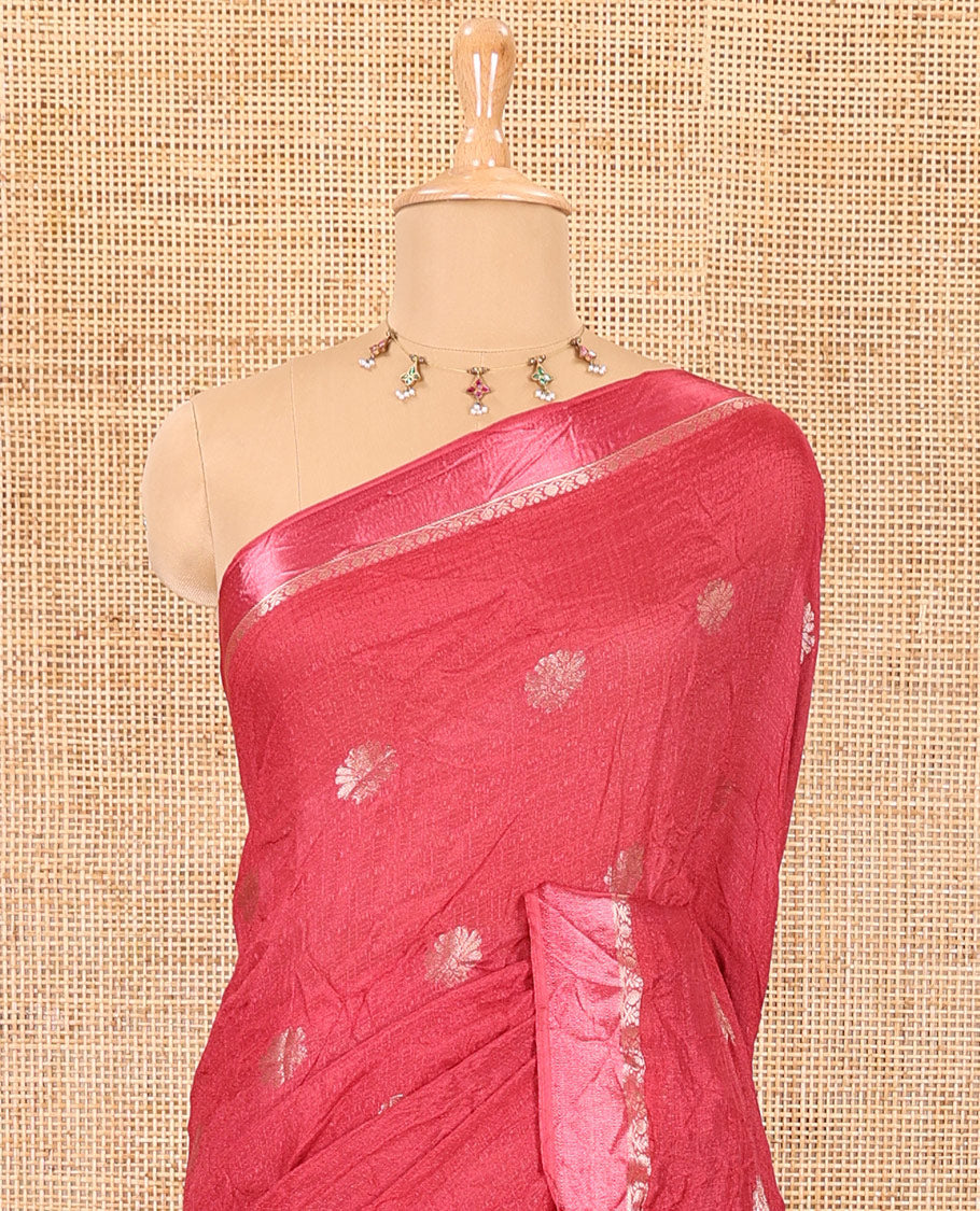 Dusky pink floral zari buttas viscose khadi silk saree, traditional zari satin border, floral zari buttas woven pallu, and a matching zari design blouse