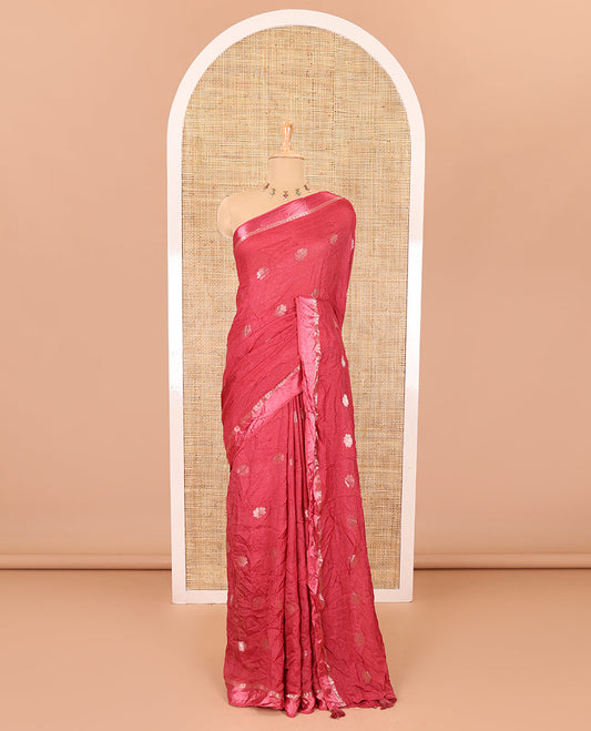 Dusky pink floral zari buttas viscose khadi silk saree, traditional zari satin border, floral zari buttas woven pallu, and a matching zari design blouse