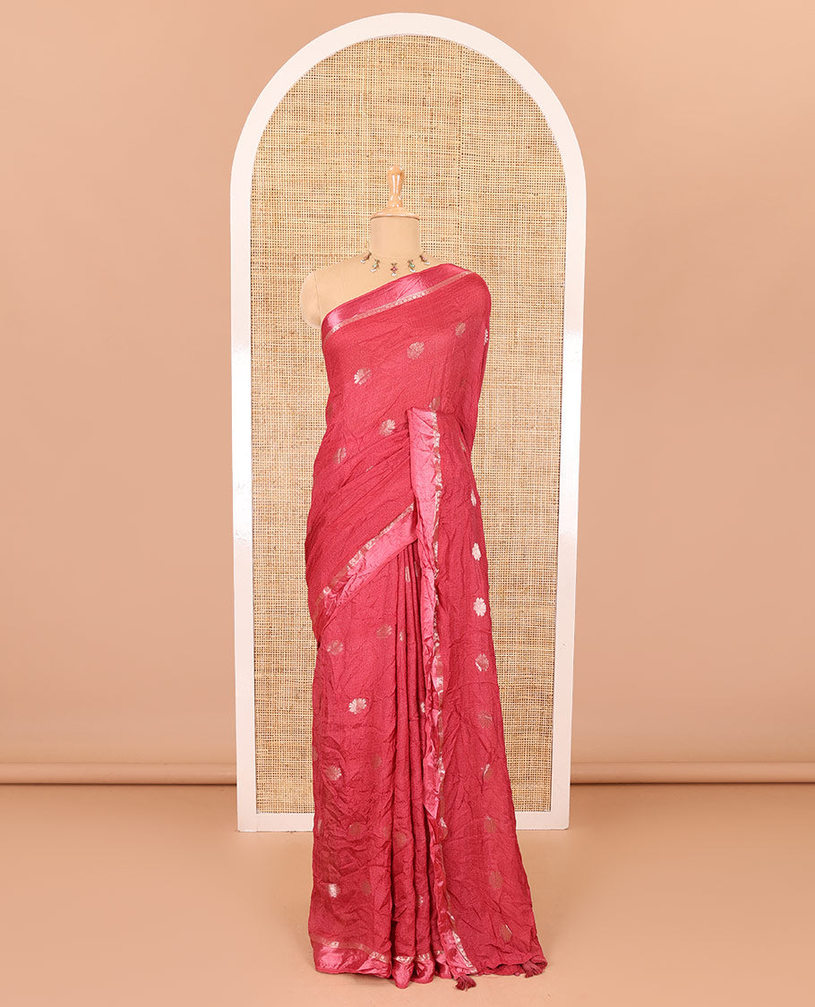 Dusky pink floral zari buttas viscose khadi silk saree, traditional zari satin border, floral zari buttas woven pallu, and a matching zari design blouse