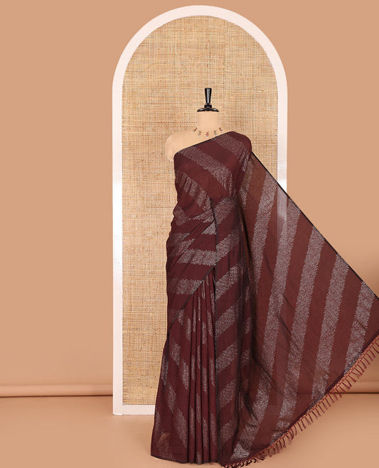 Borderless purple leheriya-striped foil-printed Vichitra silk saree with a self pallu and no blouse