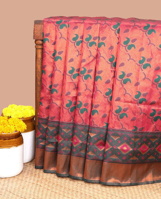 Magenta patola design tissue soft silk saree with ikkat design zari border & contrast pallu along with contrast blouse