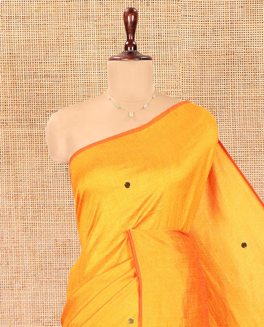 Borderless Mustard Vichitra Silk Saree, Gleamed Up with Sequin Work on Its Body, Highlighted by a Self-Pallu of Sequin Work, and Paired with a Matching Blouse