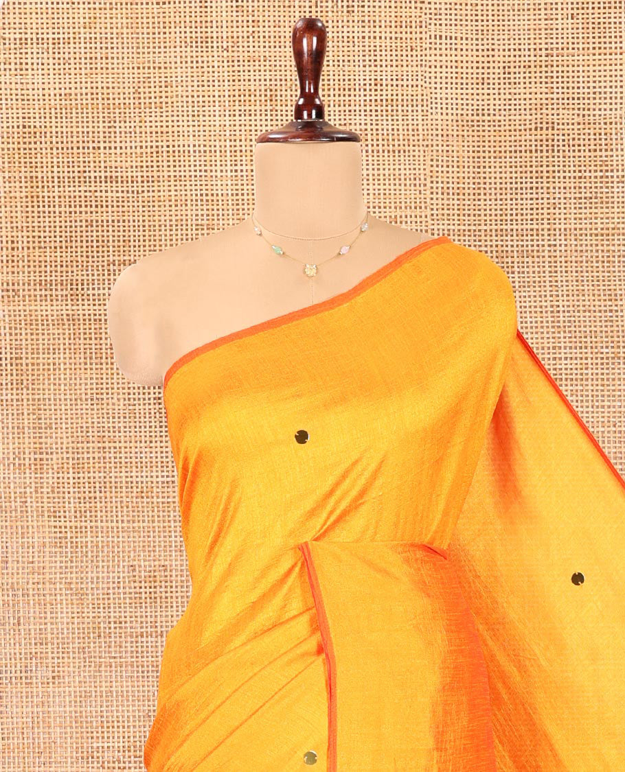 Borderless Mustard Vichitra Silk Saree, Gleamed Up with Sequin Work on Its Body, Highlighted by a Self-Pallu of Sequin Work, and Paired with a Matching Blouse
